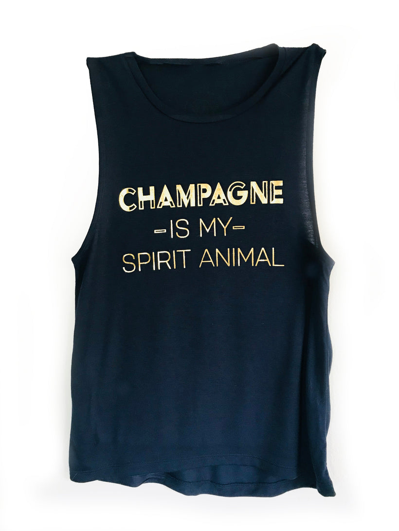 CHAMPAGNE IS MY SPIRIT ANIMAL MUSCLE TANK
